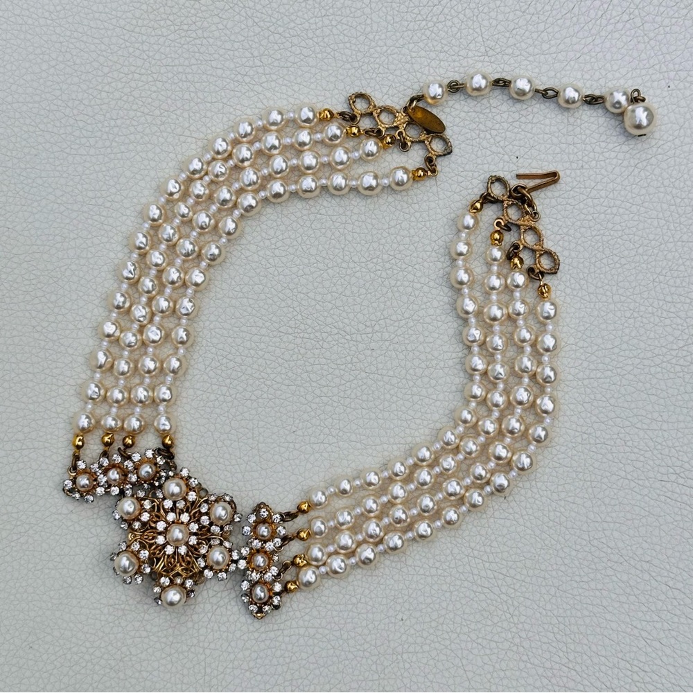 RARE Vintage Miriam Haskell Faux Pearl and Glass Choker Necklace